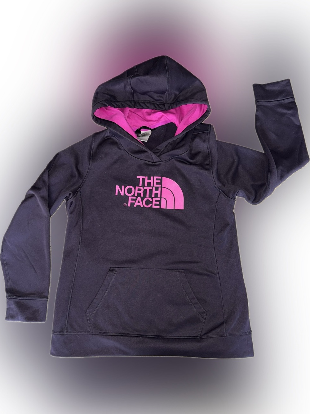 The North Face women’s ' Purple Pullover Hoodie with Pink Logo, size L